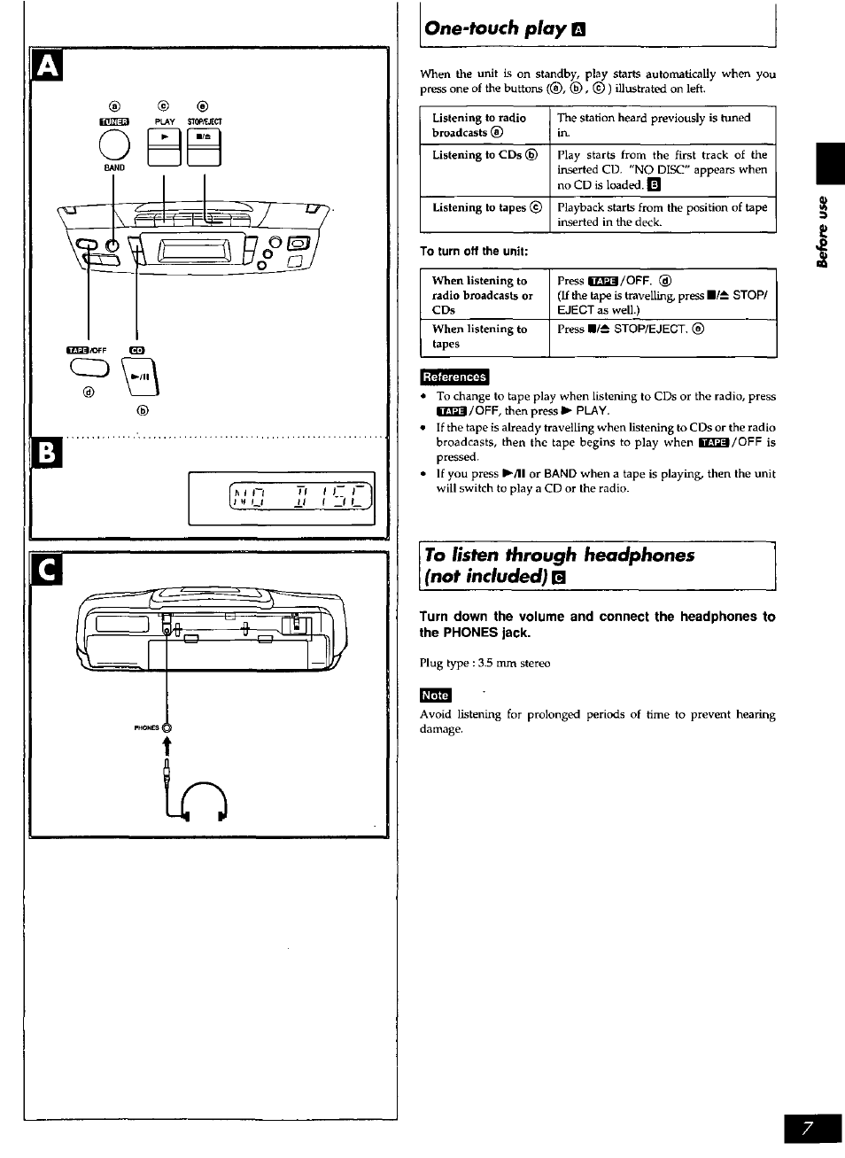 To turn off the unit, Cd c | Panasonic rx-ds28 User Manual | Page 7 / 20