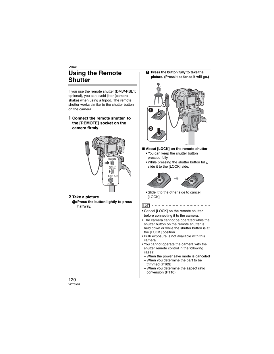 Using the remote shutter | Panasonic DMC-FZ50 User Manual | Page 120 / 144