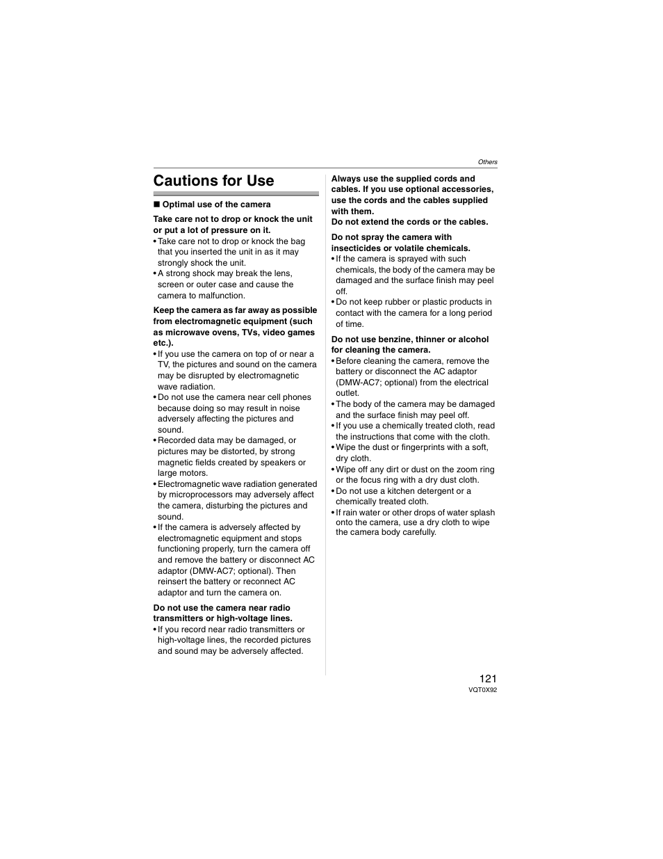 Cautions for use | Panasonic DMC-FZ50 User Manual | Page 121 / 144