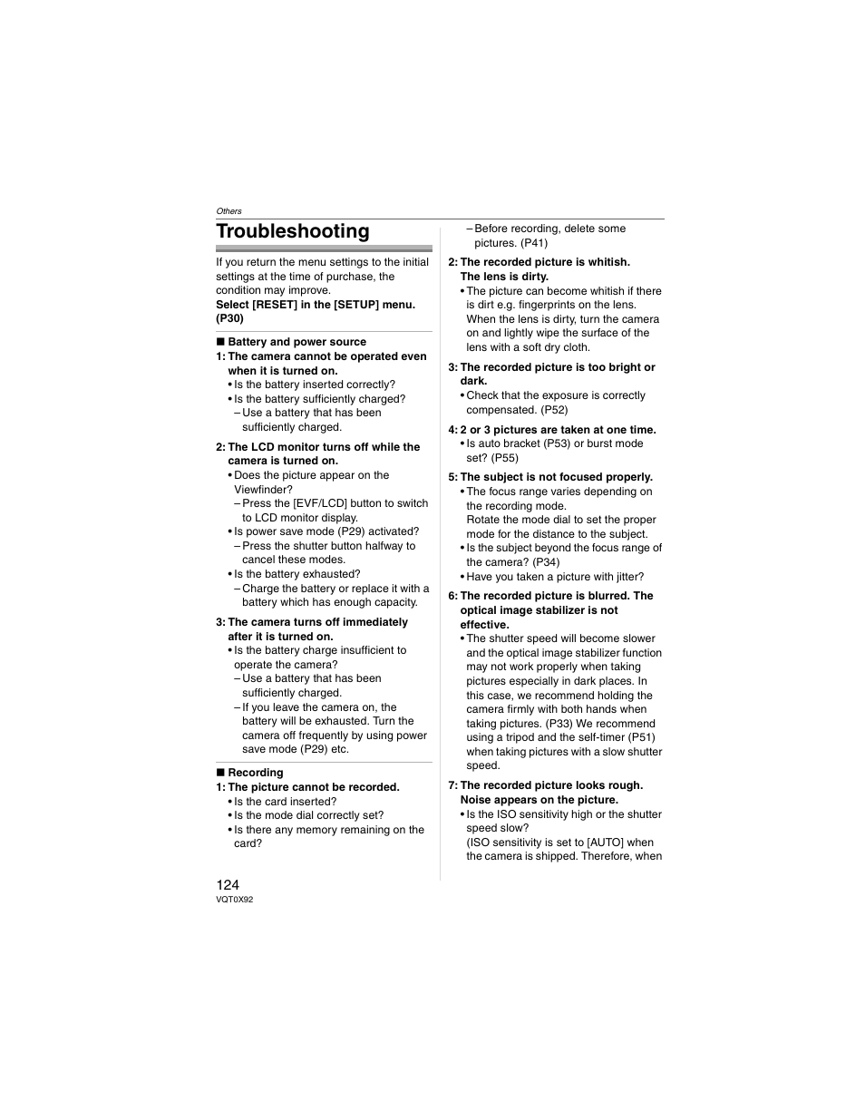 Troubleshooting | Panasonic DMC-FZ50 User Manual | Page 124 / 144
