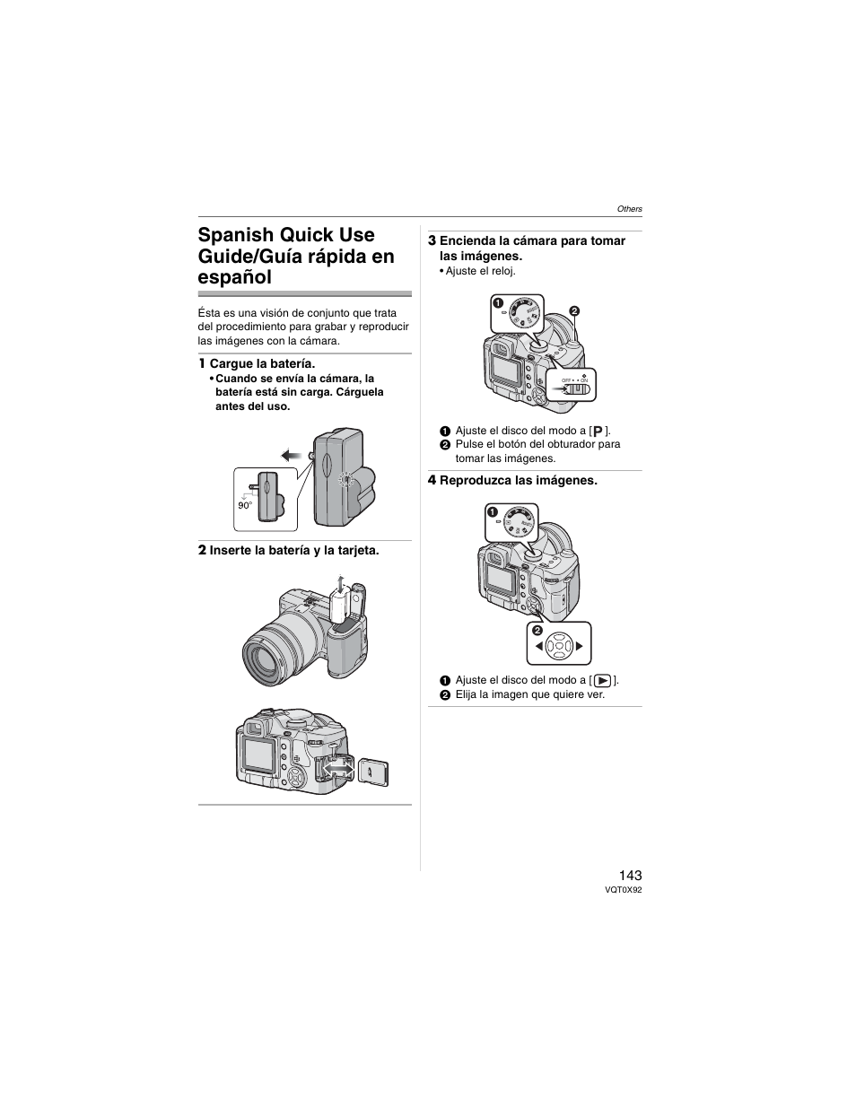 Spanish quick use guide/guia rapida en espanol, Spanish quick use guide/guía rápida en español, 1 cargue la batería | 4 reproduzca las imágenes | Panasonic DMC-FZ50 User Manual | Page 143 / 144