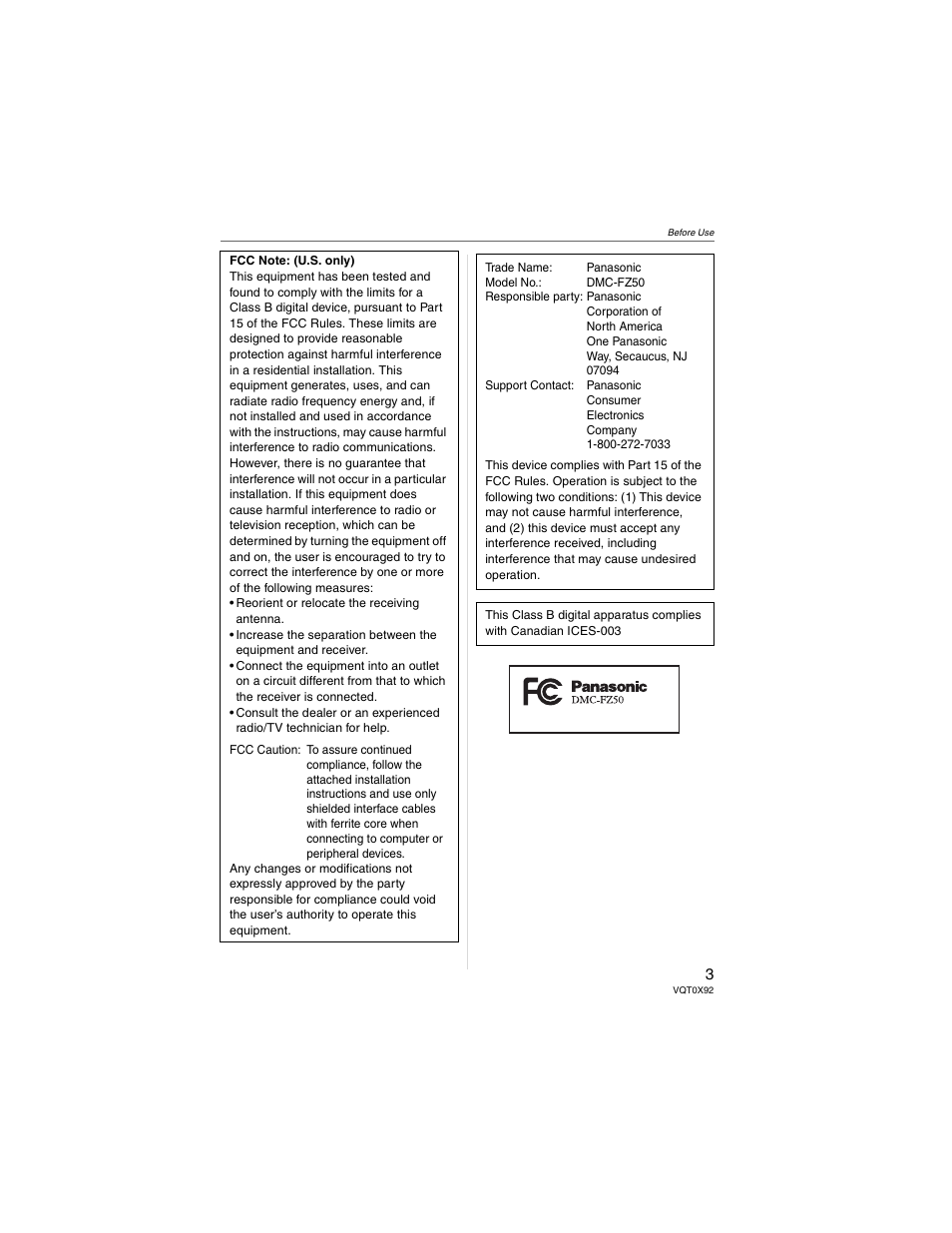 Panasonic DMC-FZ50 User Manual | Page 3 / 144
