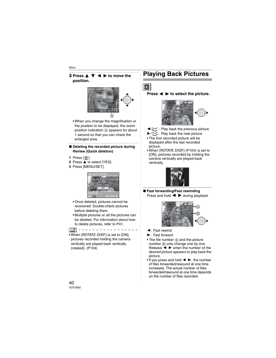 Playing back pictures | Panasonic DMC-FZ50 User Manual | Page 40 / 144