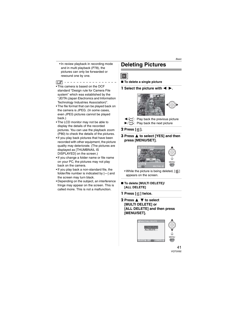 Deleting pictures | Panasonic DMC-FZ50 User Manual | Page 41 / 144