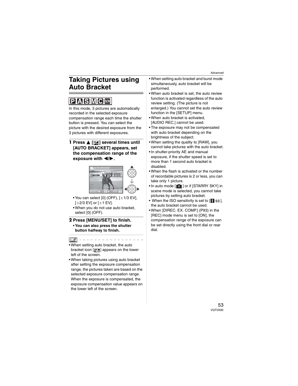 Taking pictures using auto bracket | Panasonic DMC-FZ50 User Manual | Page 53 / 144