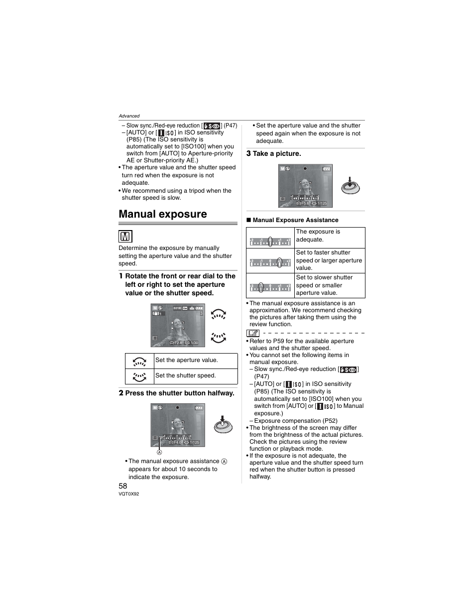 Manual exposure | Panasonic DMC-FZ50 User Manual | Page 58 / 144