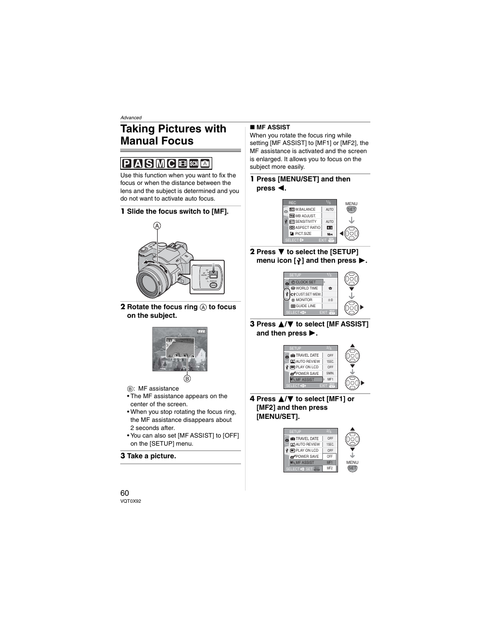 Taking pictures with manual focus, 3 take a picture | Panasonic DMC-FZ50 User Manual | Page 60 / 144