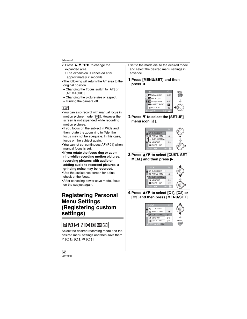 1 press [menu/set] and then press | Panasonic DMC-FZ50 User Manual | Page 62 / 144