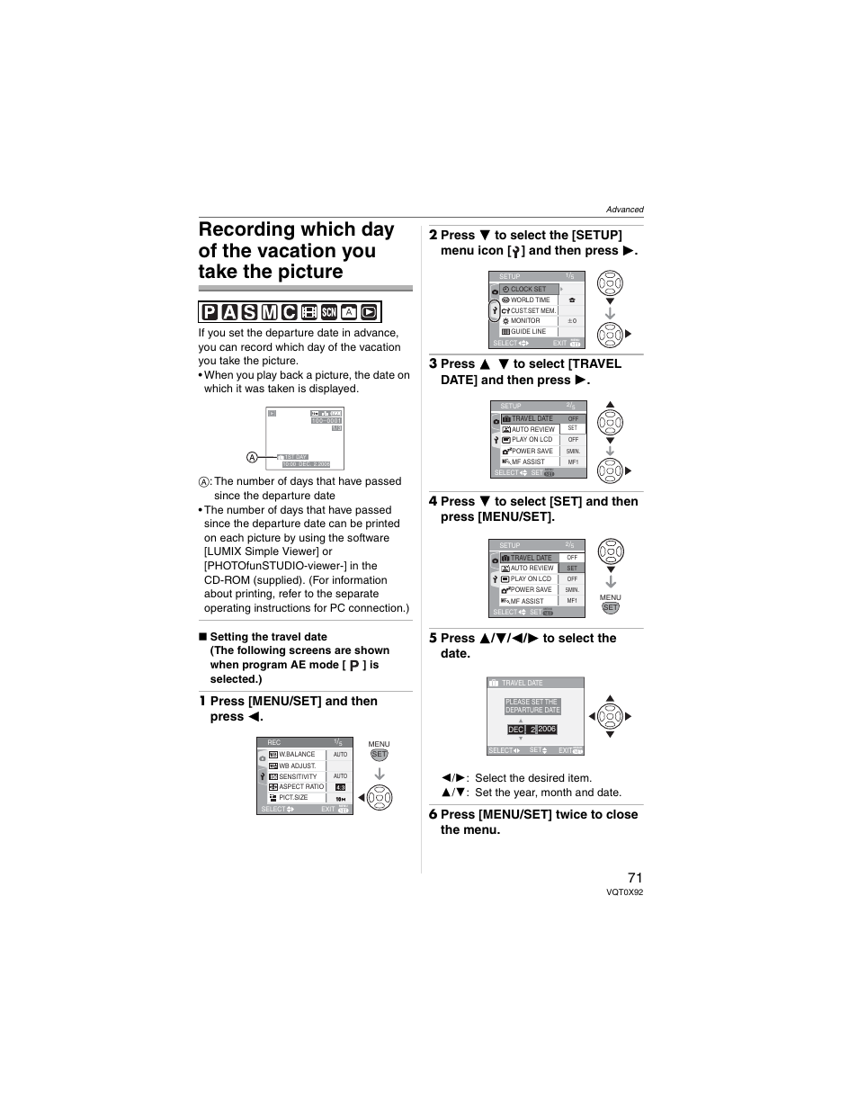 6 press [menu/set] twice to close the menu | Panasonic DMC-FZ50 User Manual | Page 71 / 144