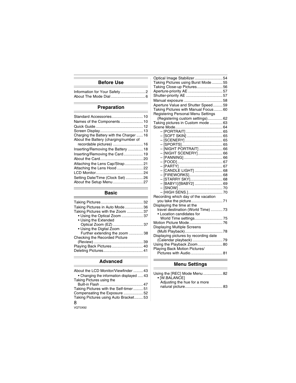 Panasonic DMC-FZ50 User Manual | Page 8 / 144