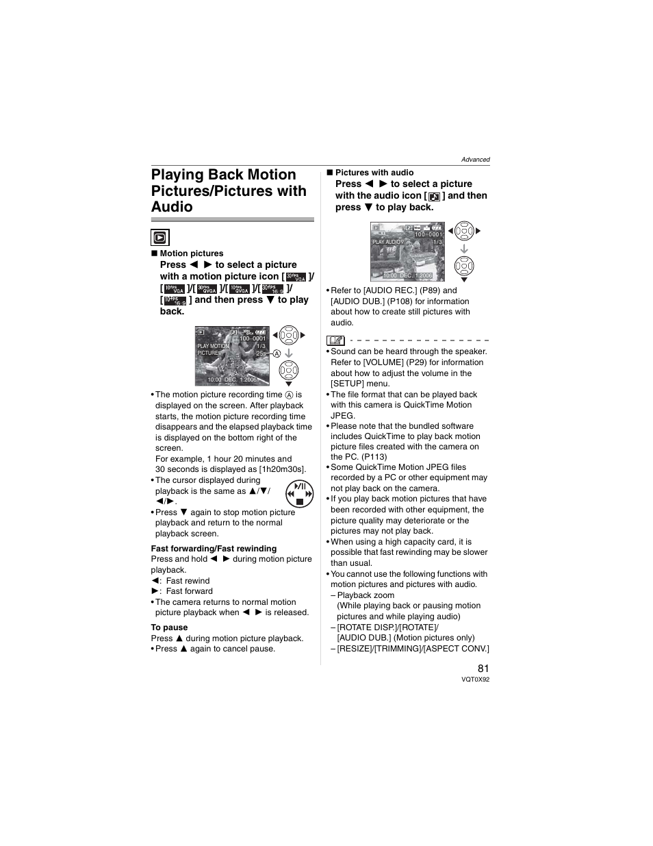 Playing back motion pictures/pictures with audio | Panasonic DMC-FZ50 User Manual | Page 81 / 144