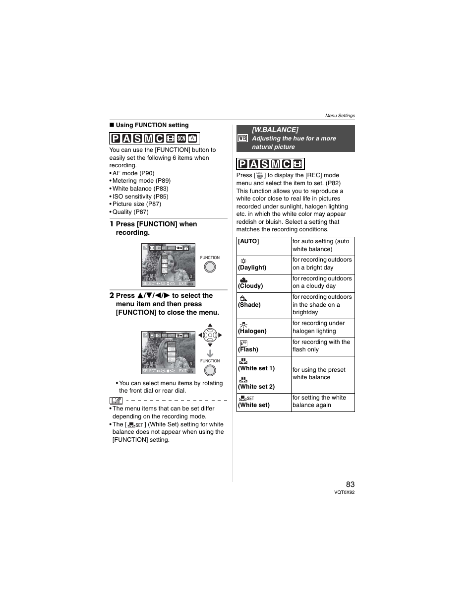 W.balance | Panasonic DMC-FZ50 User Manual | Page 83 / 144