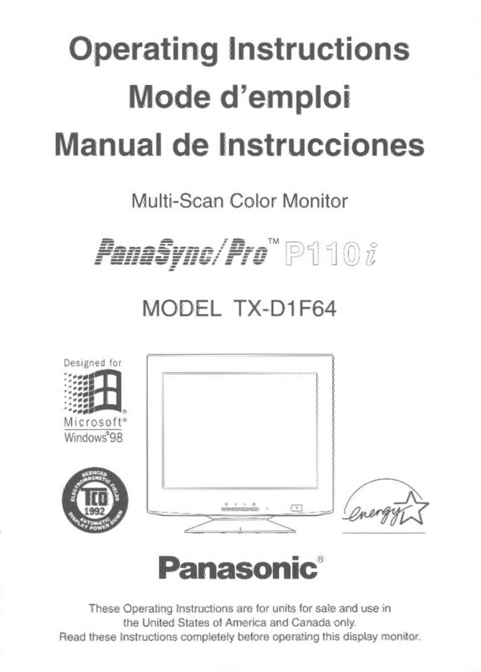 Panasonic PANASYNC/PRO TX-D1F64 User Manual | 50 pages