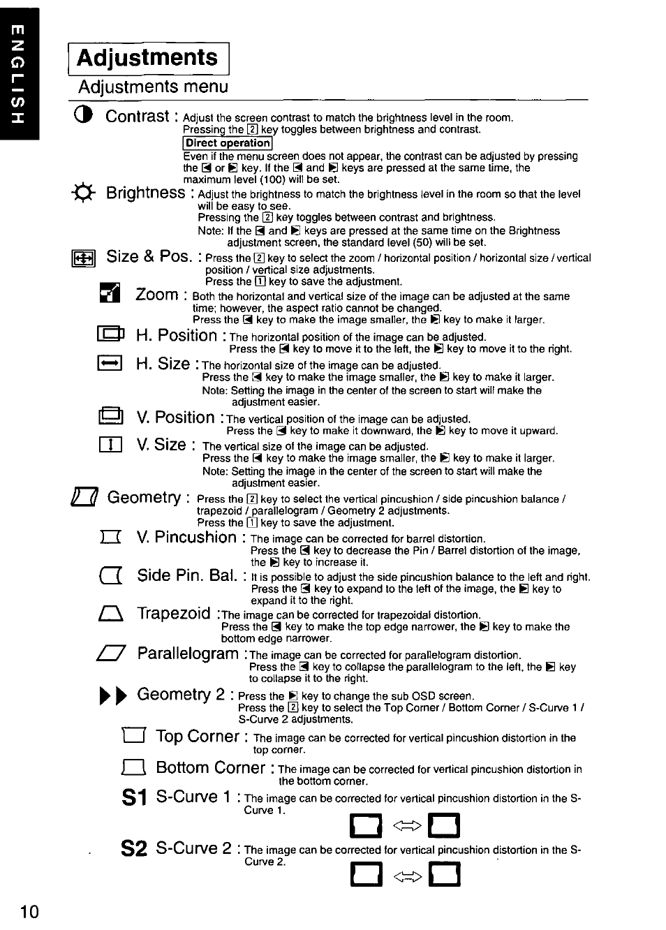 Adjustments, Direct operation | Panasonic PANASYNC/PRO TX-D1F64 User Manual | Page 11 / 50