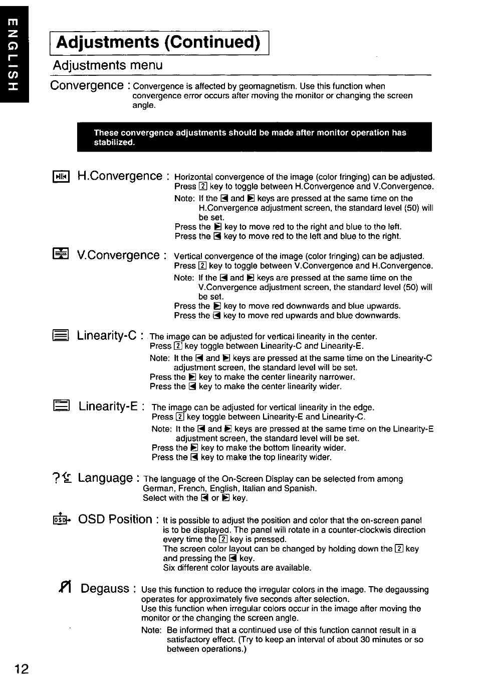 Adjustments (continued) | Panasonic PANASYNC/PRO TX-D1F64 User Manual | Page 13 / 50