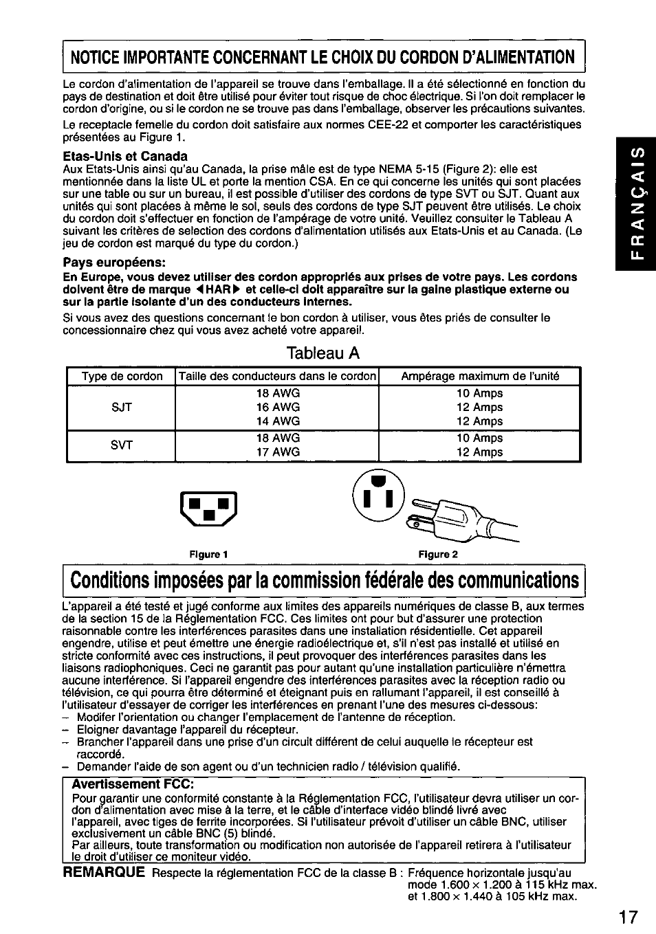 Tableau a, Remarque | Panasonic PANASYNC/PRO TX-D1F64 User Manual | Page 18 / 50