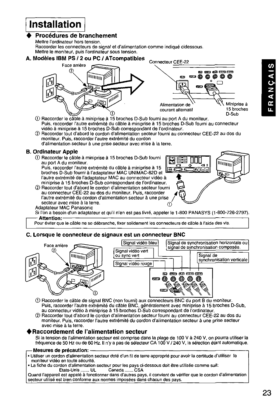 Procédures de branchement, 4 raccordement de ralimentation secteur | Panasonic PANASYNC/PRO TX-D1F64 User Manual | Page 24 / 50