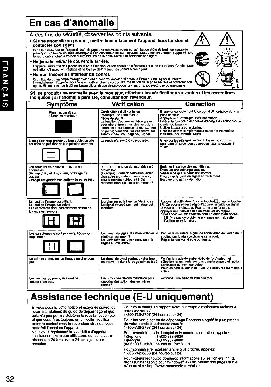 Assistance technique (e-u uniquement), S i n, N zj | Symptôme vérification correction | Panasonic PANASYNC/PRO TX-D1F64 User Manual | Page 33 / 50