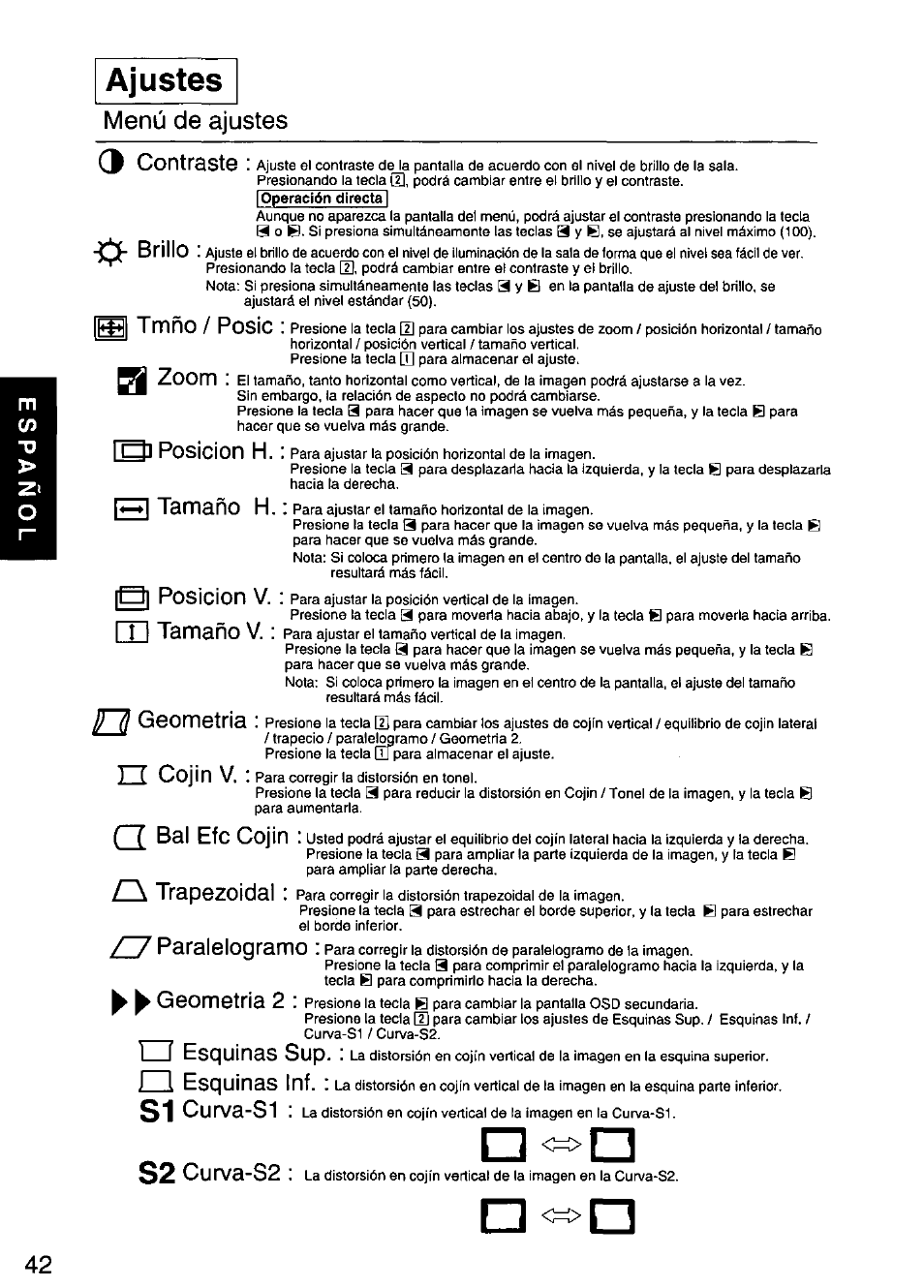 Ajustes, J l_i | Panasonic PANASYNC/PRO TX-D1F64 User Manual | Page 43 / 50