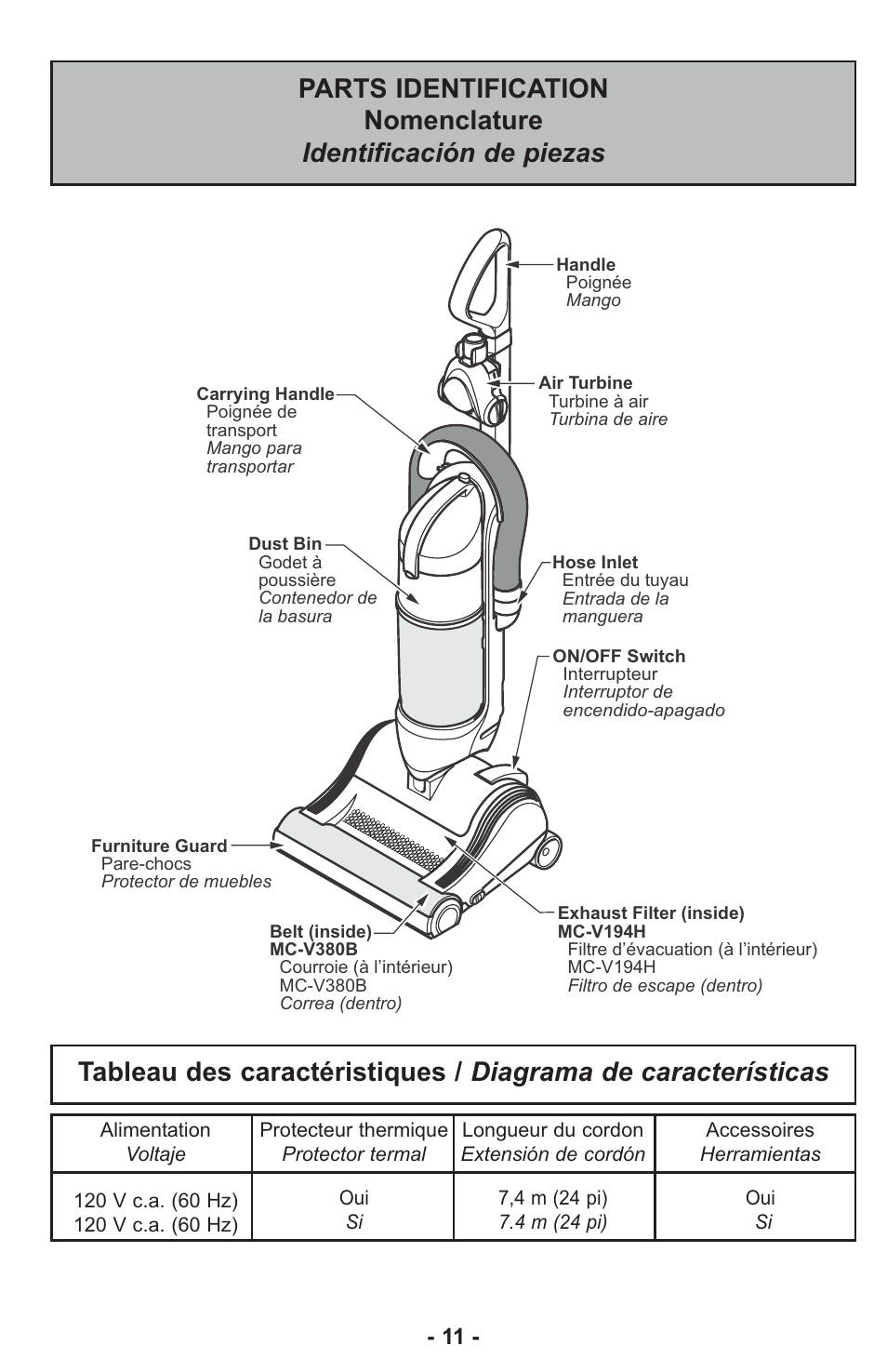 Panasonic ASPIRATEUR MC-UL810 User Manual | Page 11 / 60
