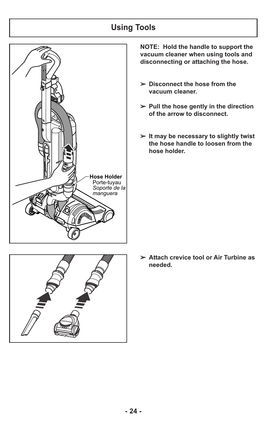 Using tools | Panasonic ASPIRATEUR MC-UL810 User Manual | Page 24 / 60