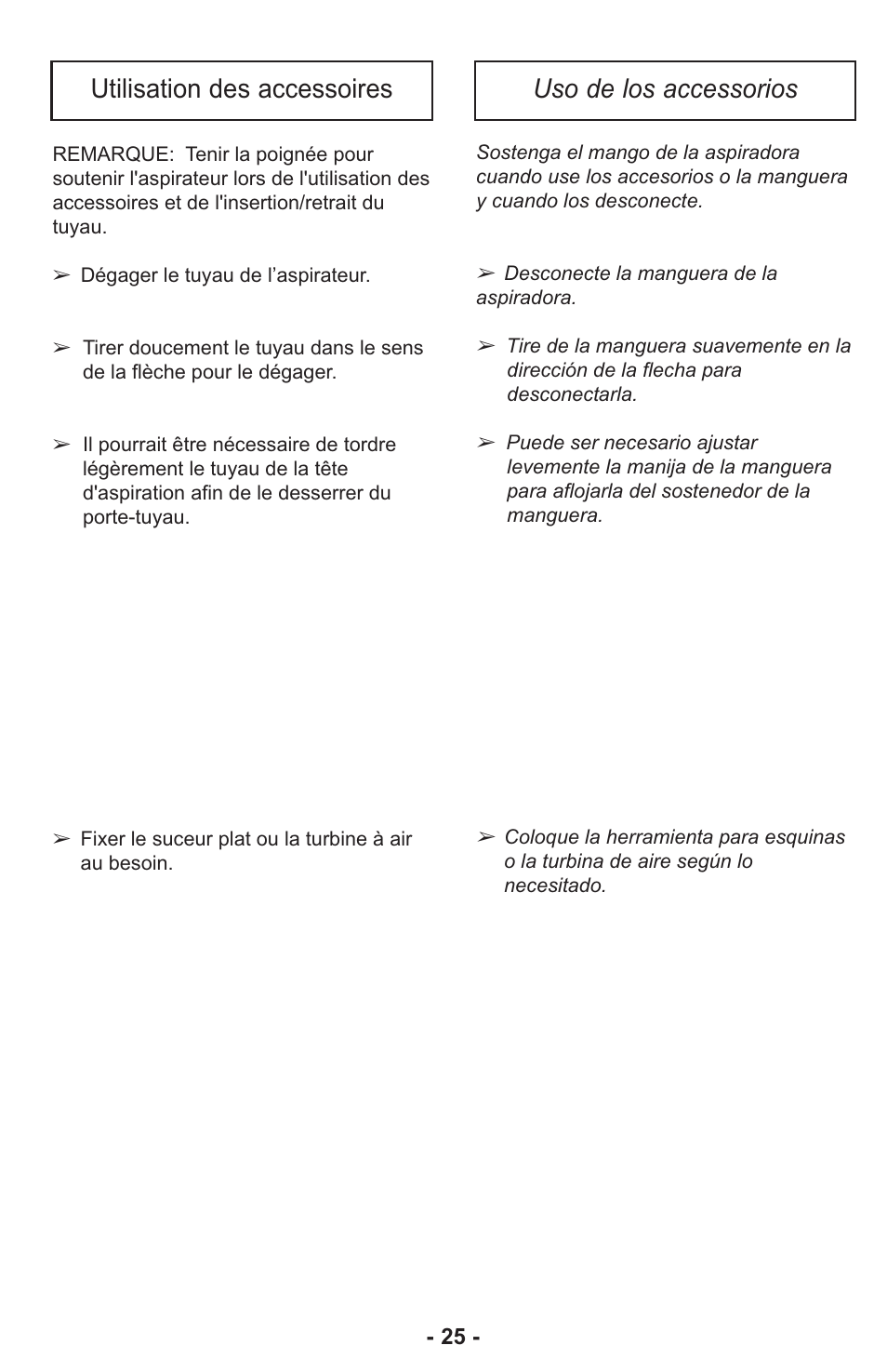 Utilisation des accessoires uso de los accessorios | Panasonic ASPIRATEUR MC-UL810 User Manual | Page 25 / 60