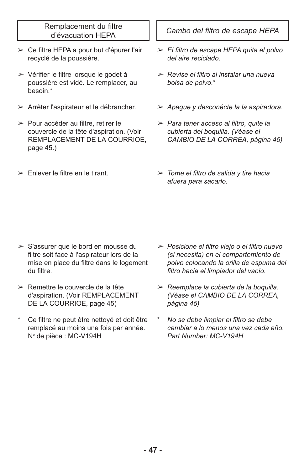 Panasonic ASPIRATEUR MC-UL810 User Manual | Page 47 / 60