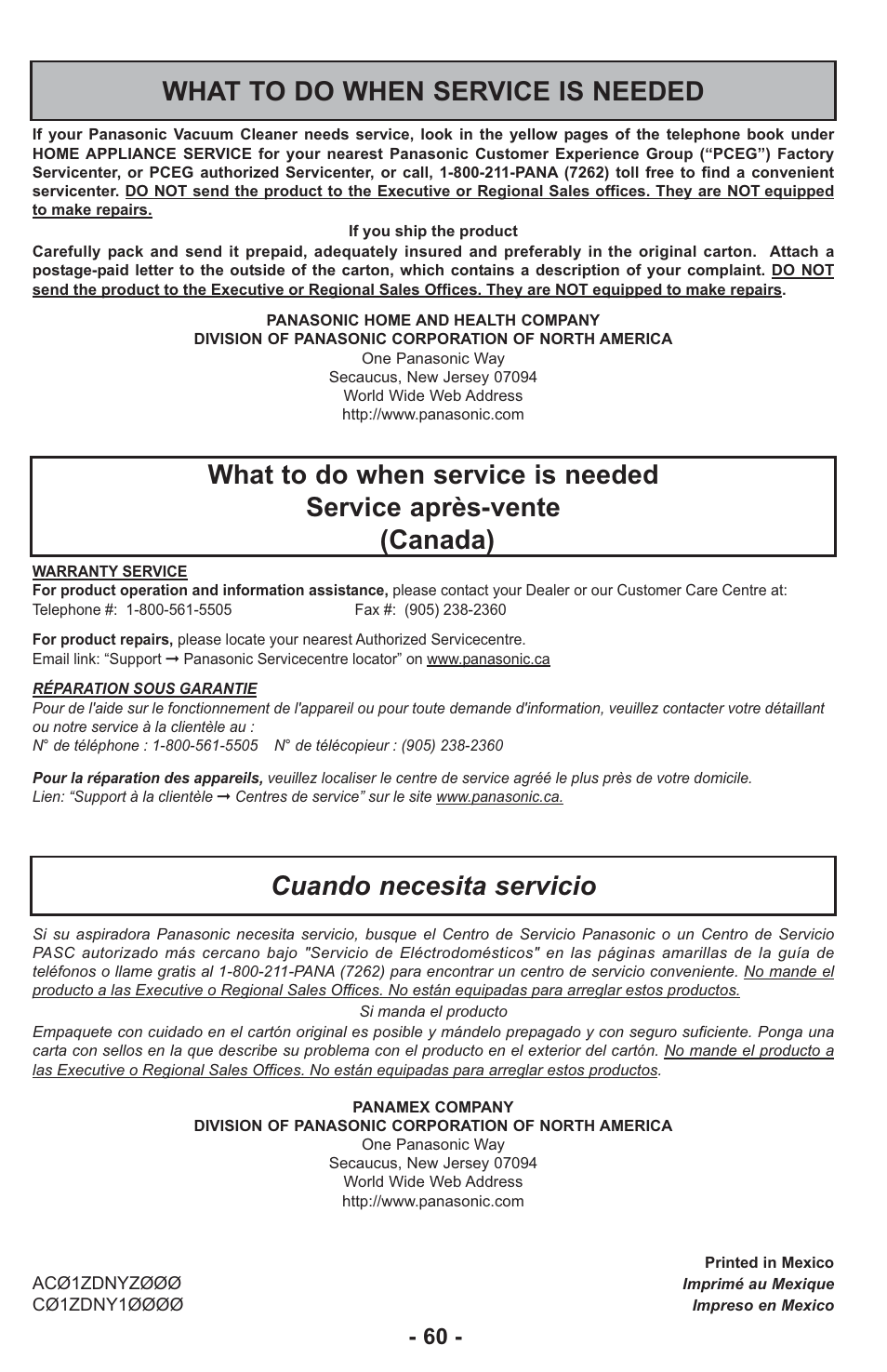 Panasonic ASPIRATEUR MC-UL810 User Manual | Page 60 / 60