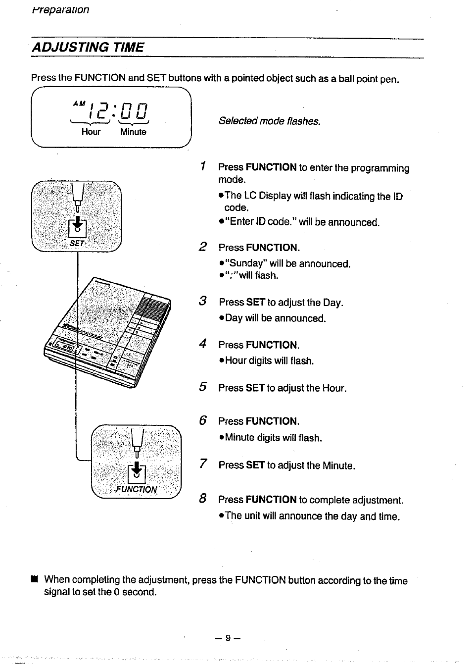 Adjusting time | Panasonic KX-T1470BA User Manual | Page 10 / 40