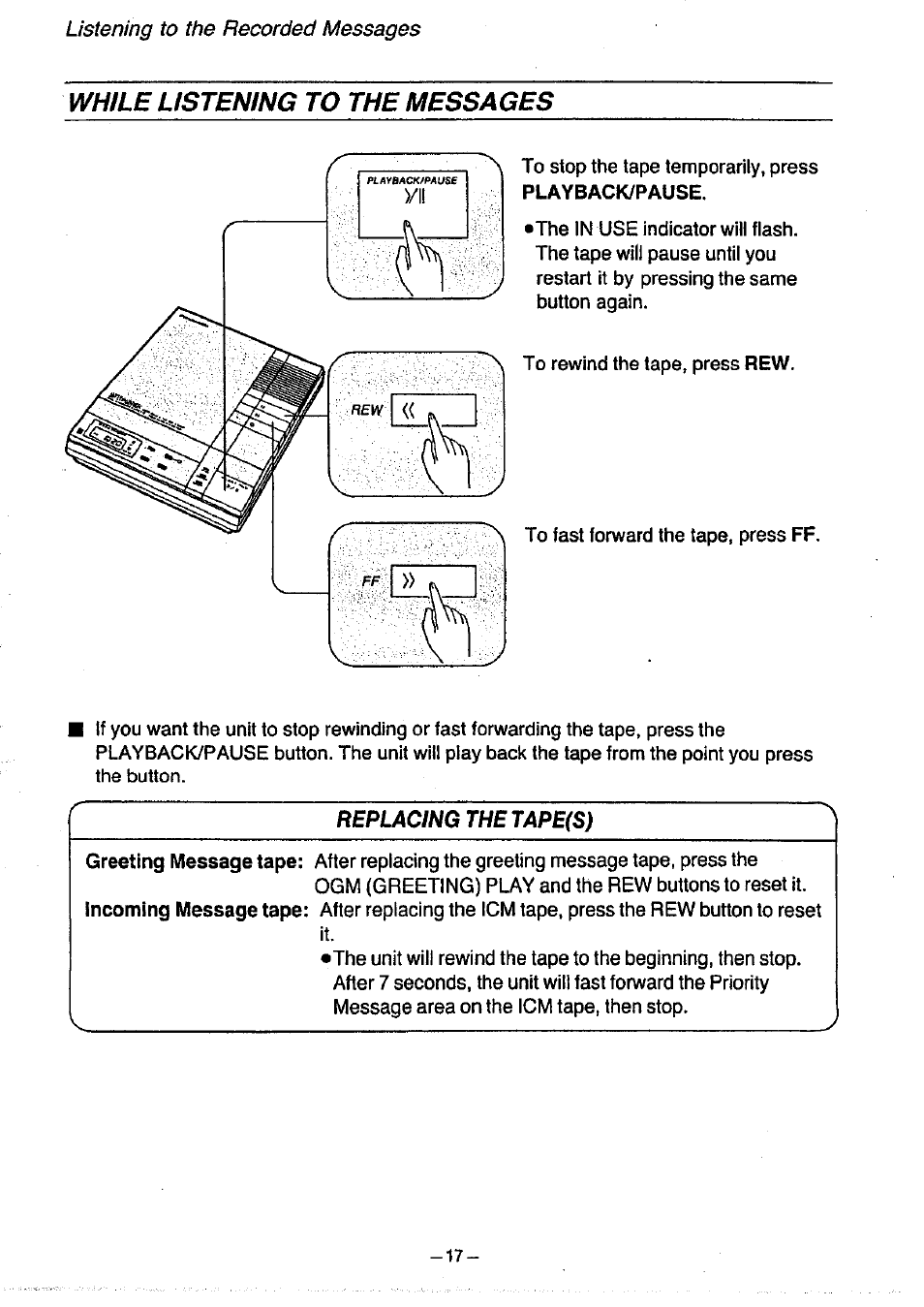 While listening to the messages | Panasonic KX-T1470BA User Manual | Page 19 / 40