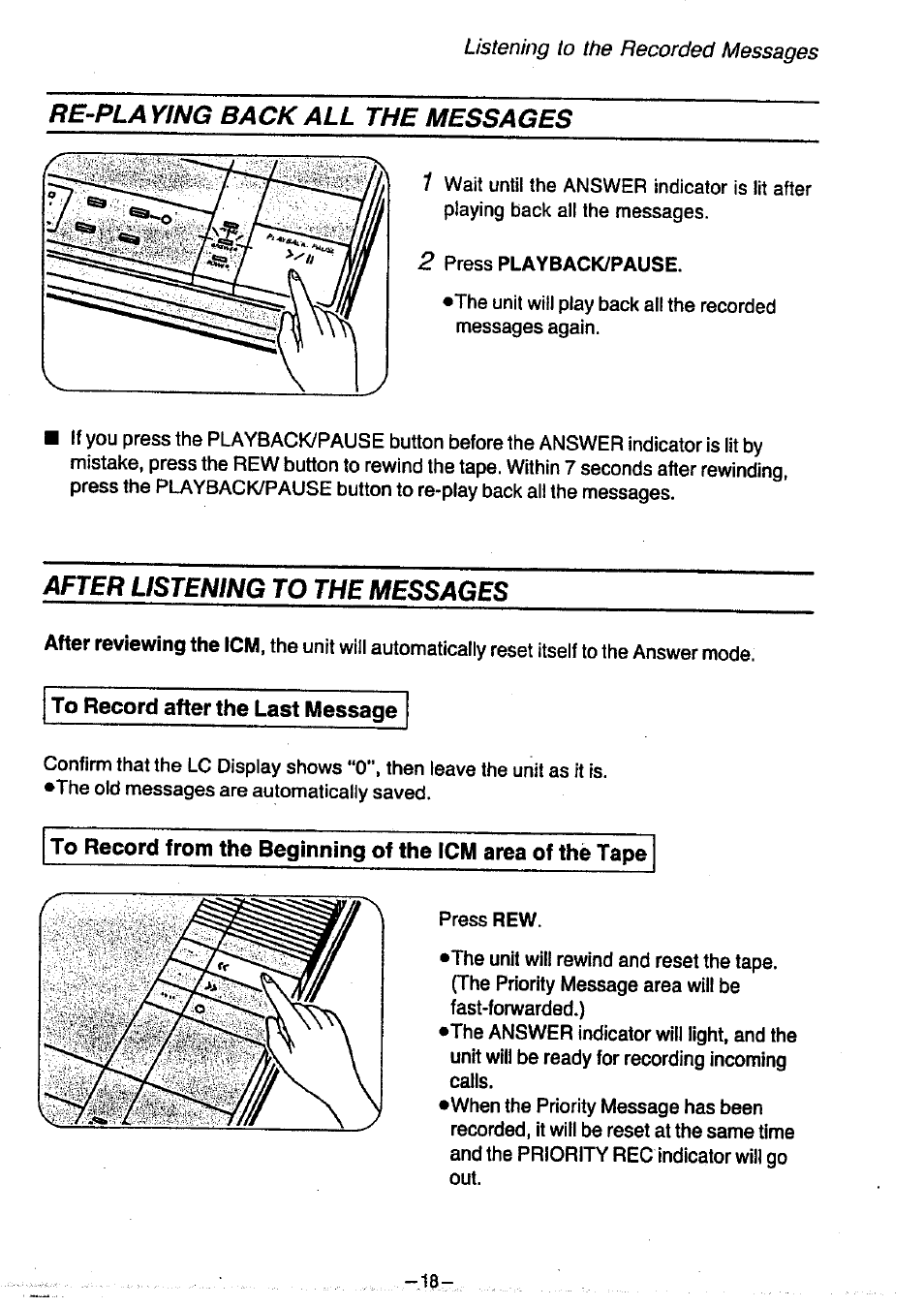 After listening to the messages, To record after the last message, Re-pla ying back all the messages 1 | Panasonic KX-T1470BA User Manual | Page 20 / 40