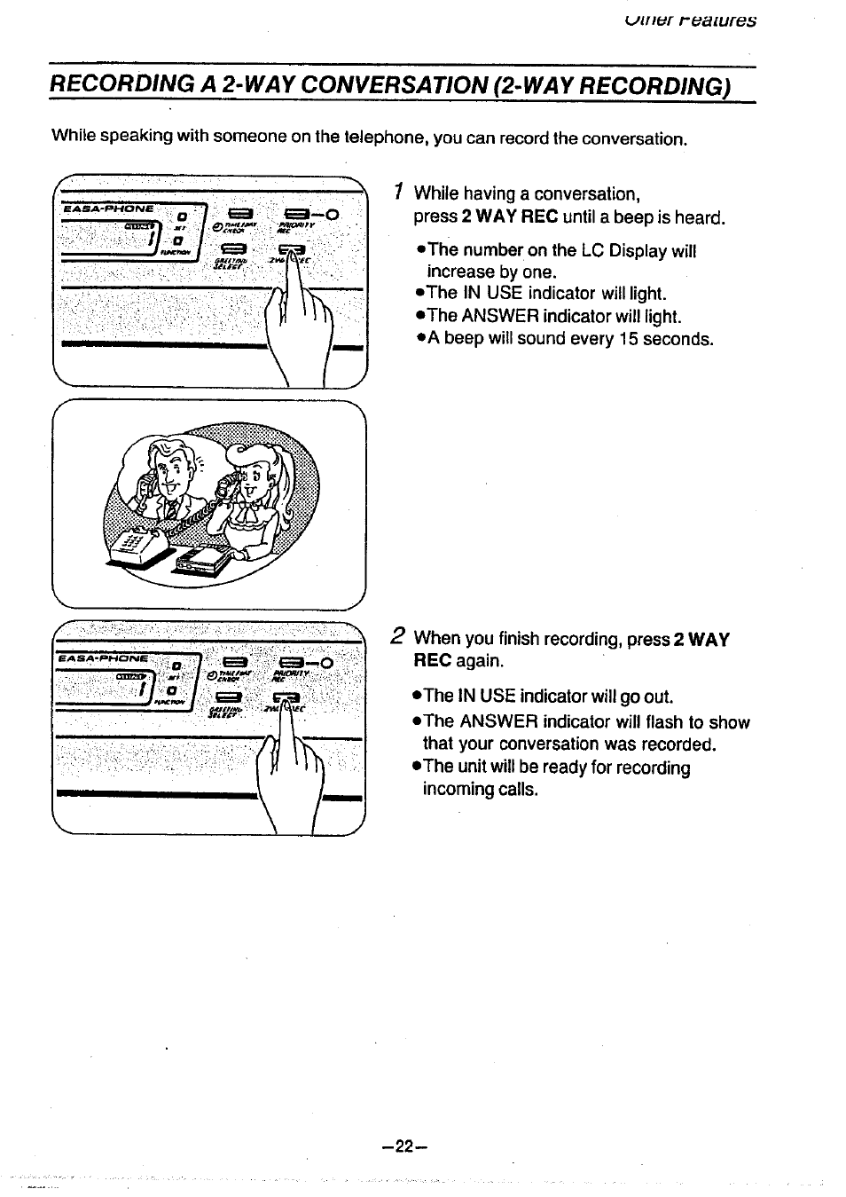 Recording a 2^way conversation (2-way recording) | Panasonic KX-T1470BA User Manual | Page 24 / 40