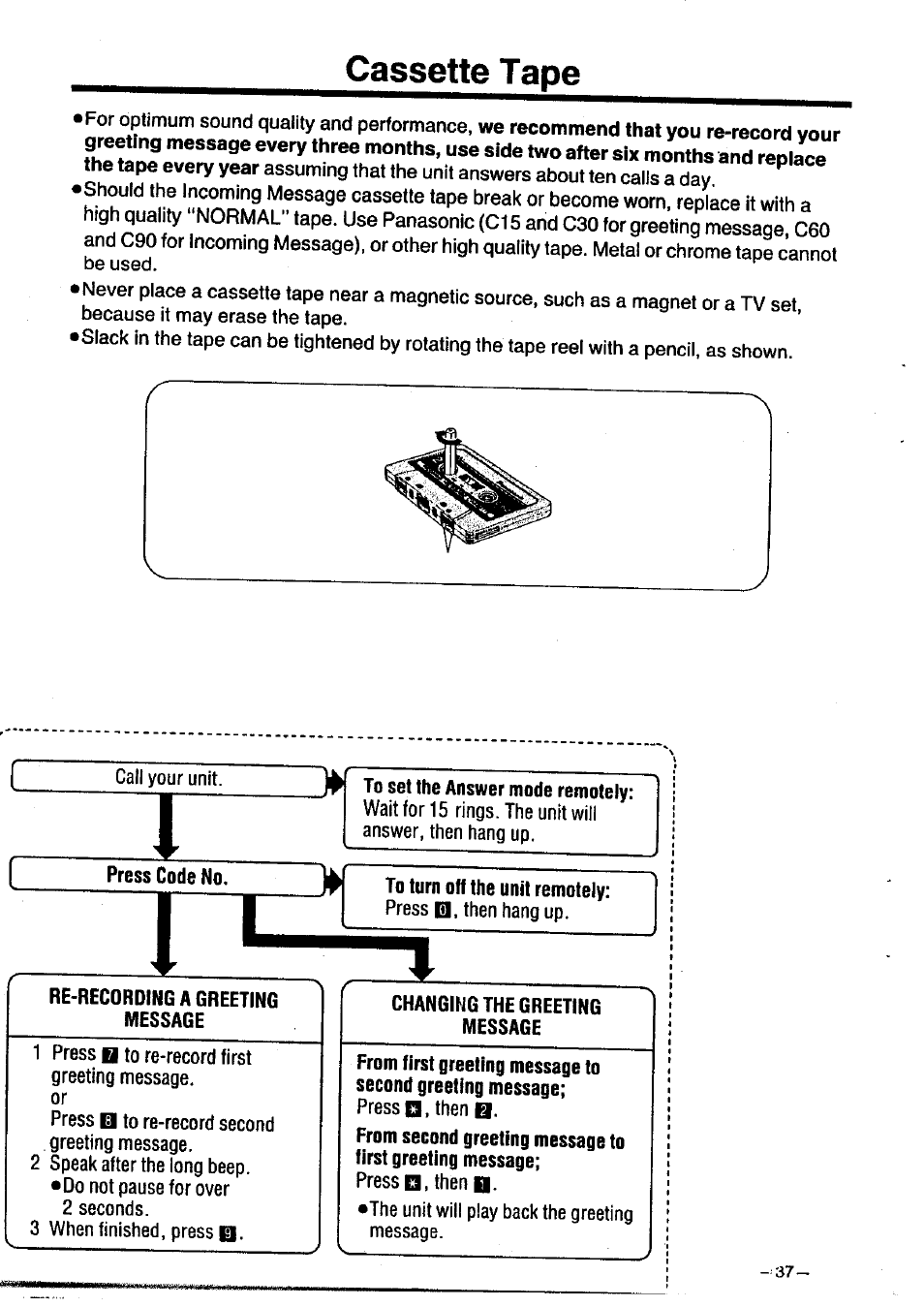 Cassette tape | Panasonic KX-T1470BA User Manual | Page 39 / 40