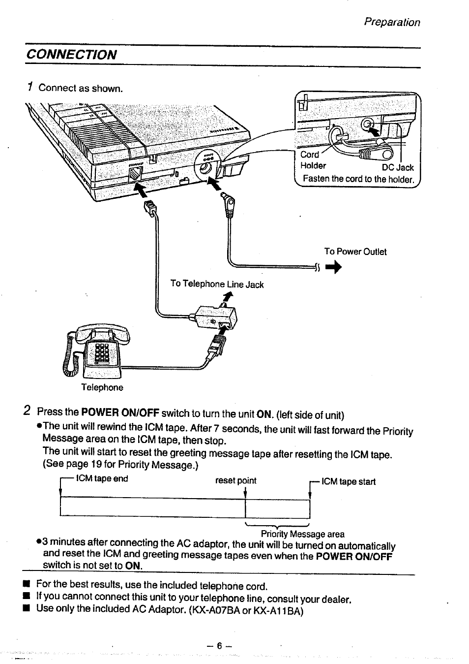 Connection, Connection 1 | Panasonic KX-T1470BA User Manual | Page 7 / 40