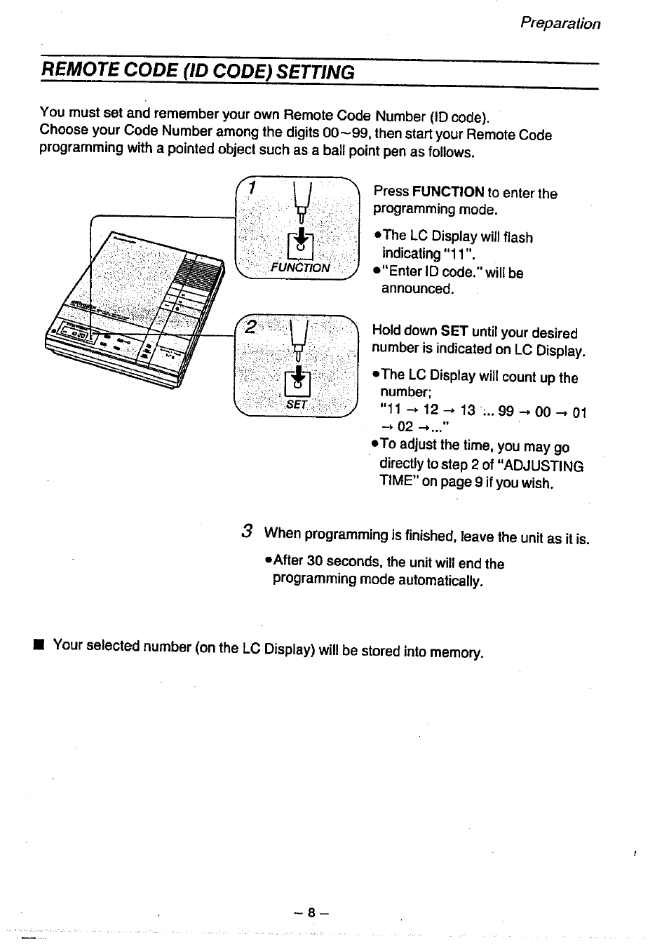 Remote code (id code) setting | Panasonic KX-T1470BA User Manual | Page 9 / 40