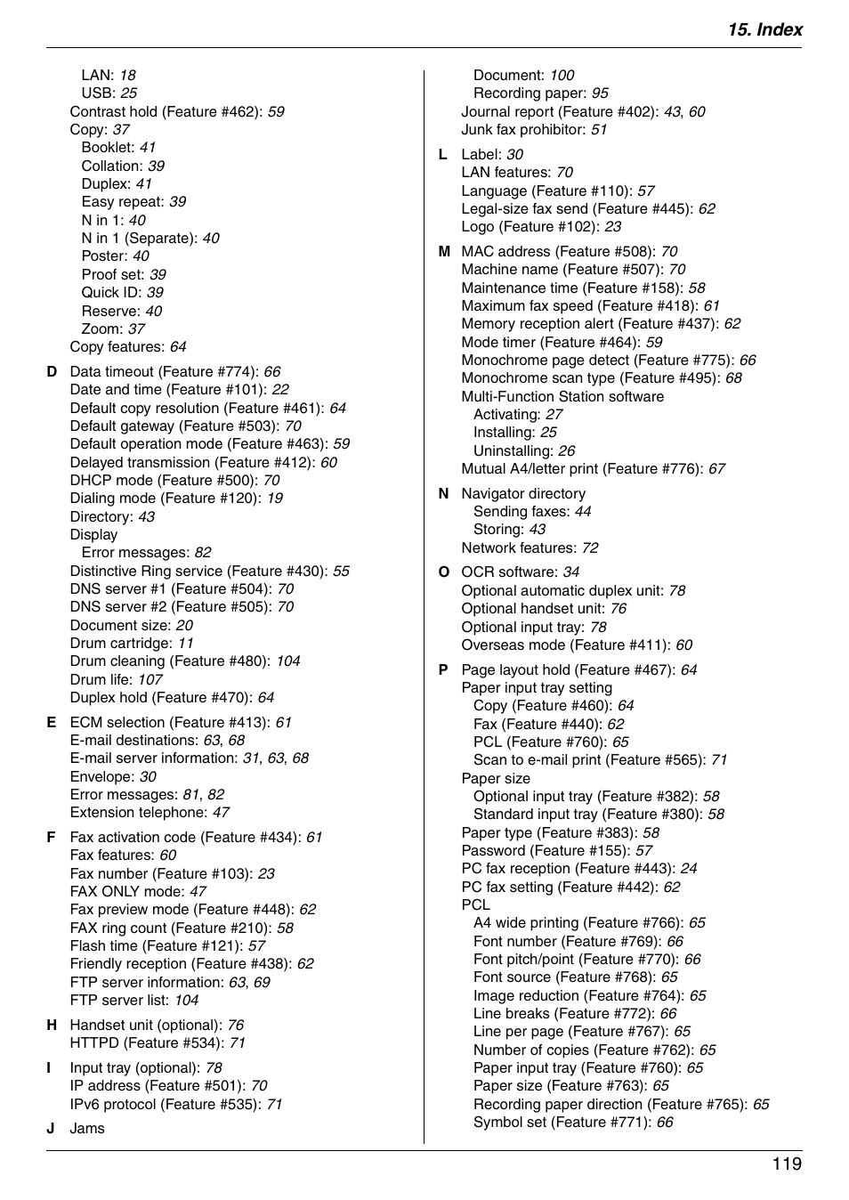 Index 119 | Panasonic KX-MC6040 User Manual | Page 119 / 124