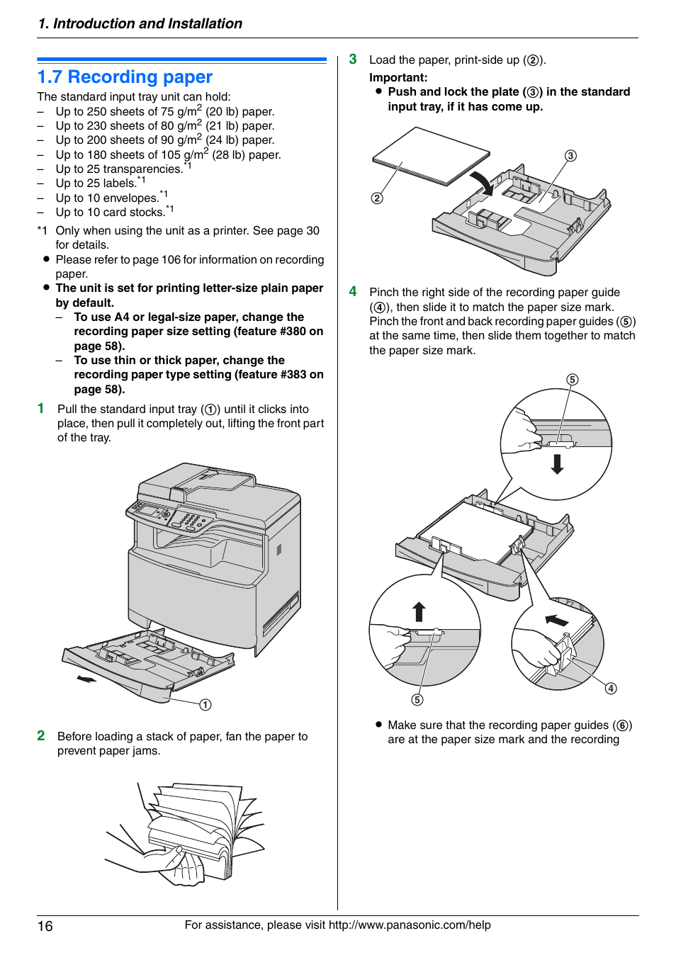 7 recording paper, Recording paper, 7 recording paper | Introduction and installation 16 | Panasonic KX-MC6040 User Manual | Page 16 / 124