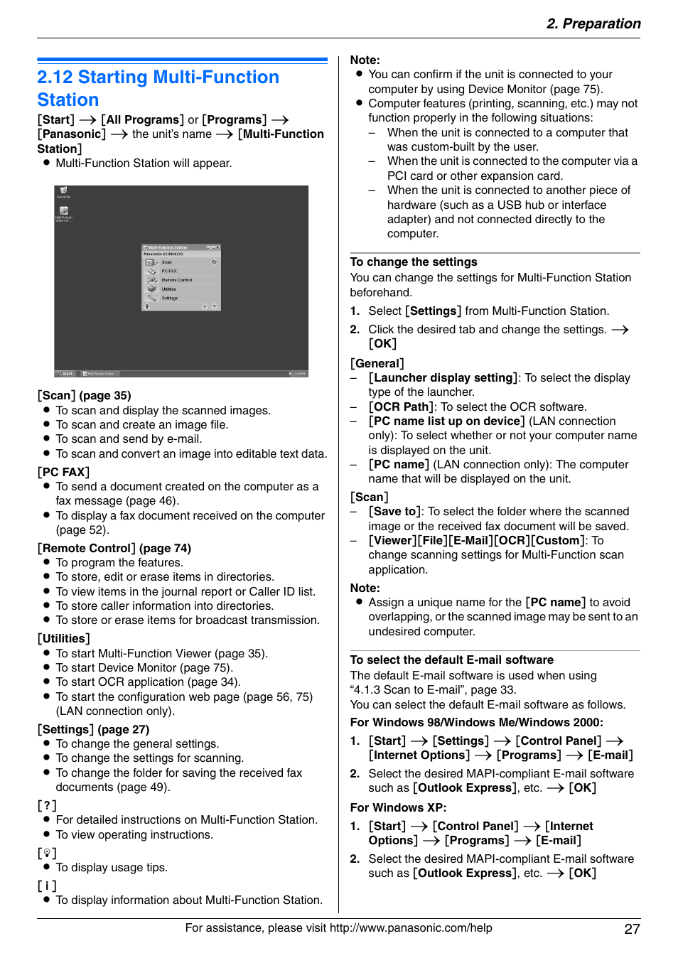 12 starting multi-function station, Starting multi-function station, 12 starting multi-function station | Preparation 27 | Panasonic KX-MC6040 User Manual | Page 27 / 124