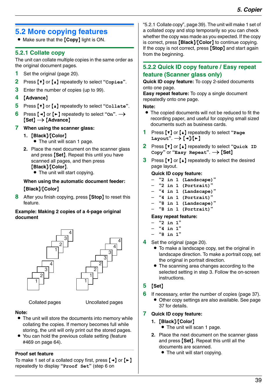 2 more copying features, More copying features, 2 more copying features | Panasonic KX-MC6040 User Manual | Page 39 / 124