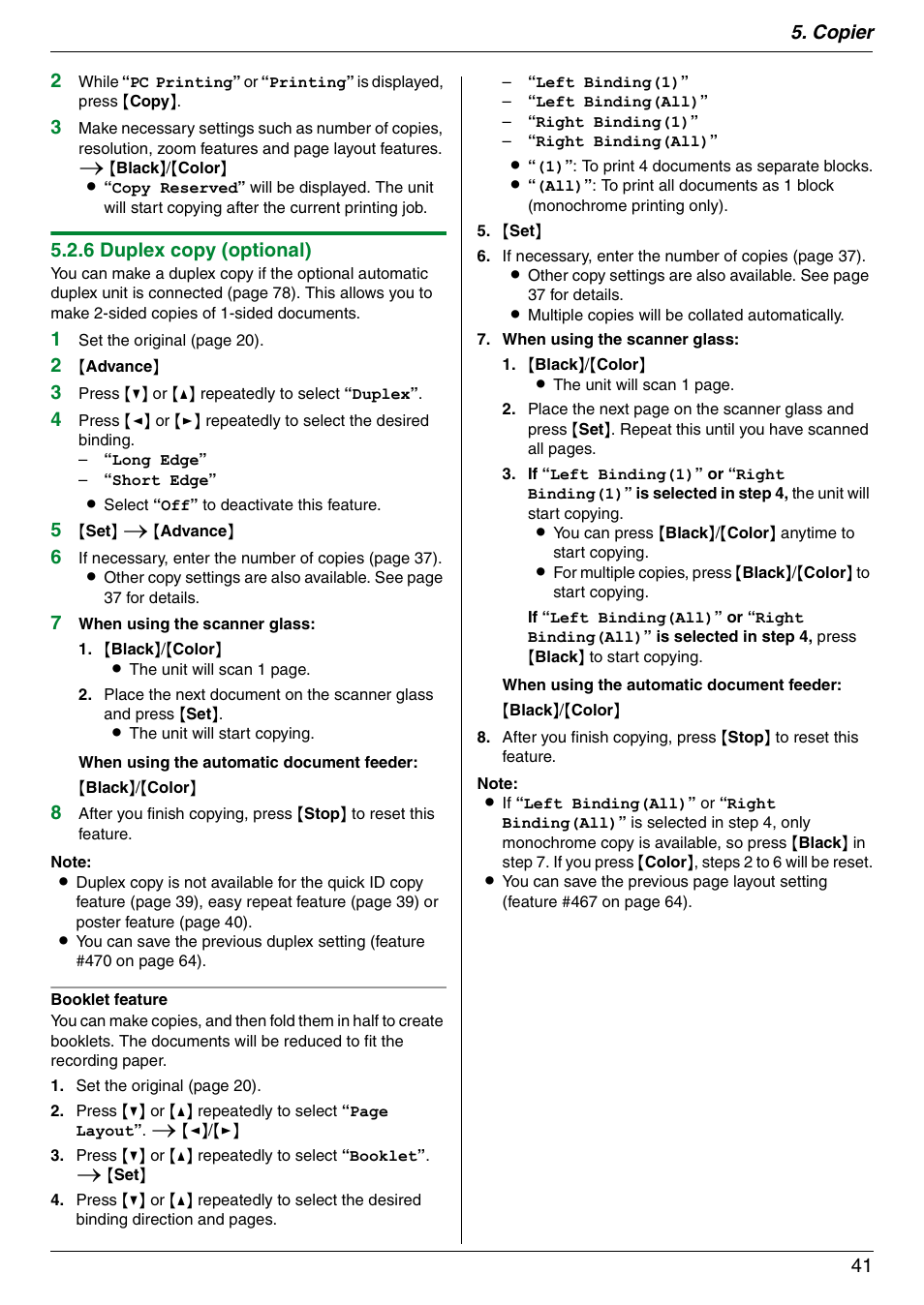 Copier 41 2, 6 duplex copy (optional) | Panasonic KX-MC6040 User Manual | Page 41 / 124