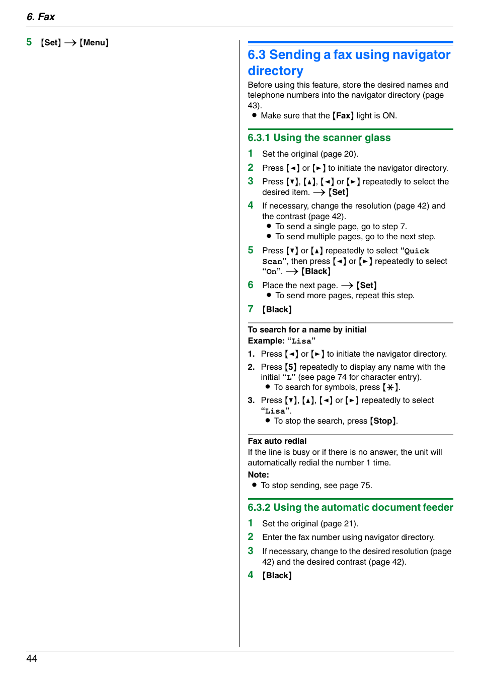 3 sending a fax using navigator directory, Sending a fax using navigator directory, 3 sending a fax using navigator directory | Panasonic KX-MC6040 User Manual | Page 44 / 124
