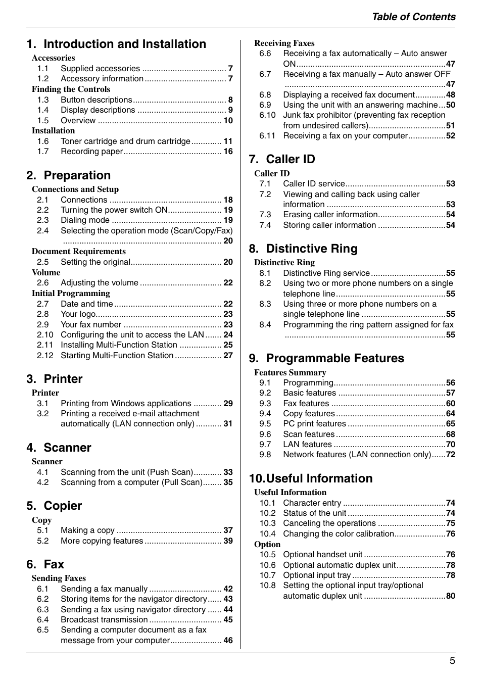Panasonic KX-MC6040 User Manual | Page 5 / 124