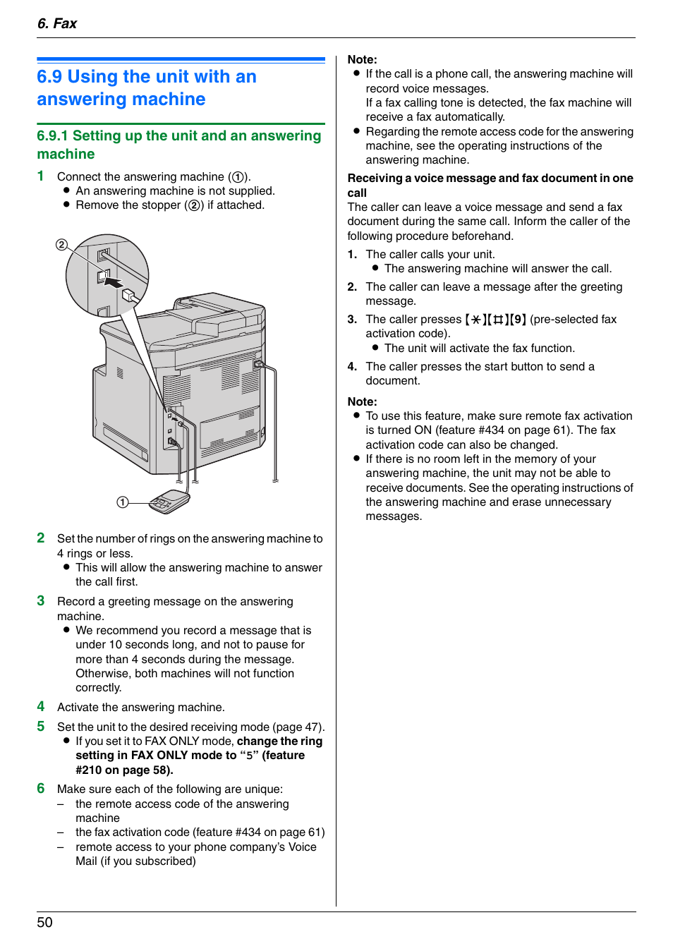 9 using the unit with an answering machine, Using the unit with an answering machine, 9 using the unit with an answering machine | Panasonic KX-MC6040 User Manual | Page 50 / 124