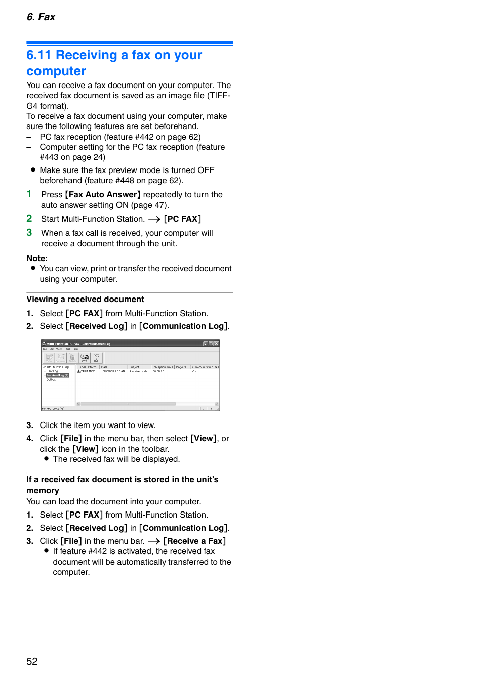 11 receiving a fax on your computer, Receiving a fax on your computer, 11 receiving a fax on your computer | Panasonic KX-MC6040 User Manual | Page 52 / 124