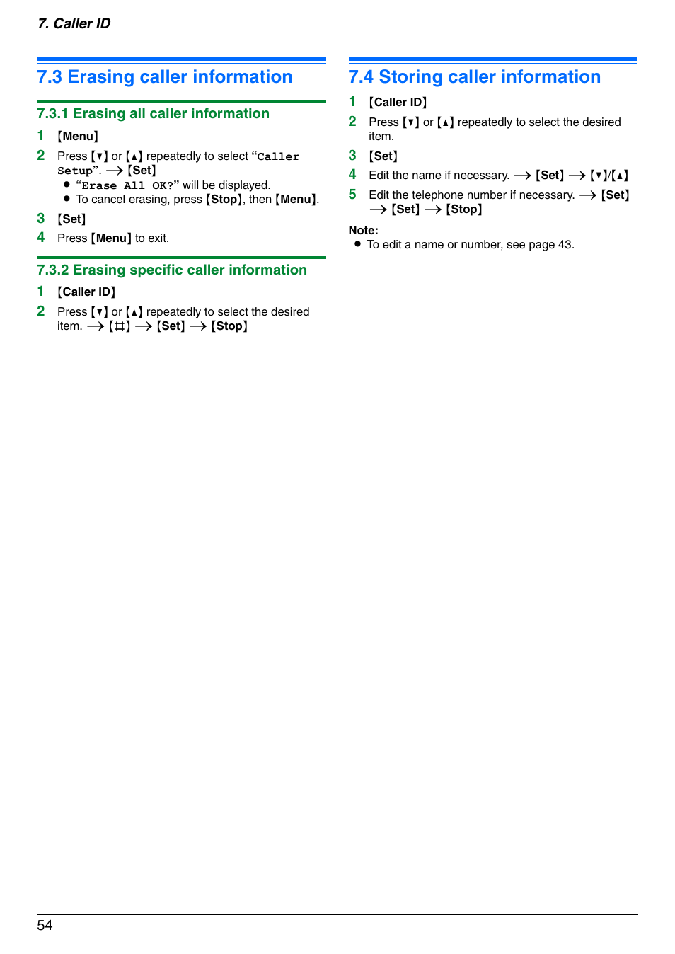 3 erasing caller information, 4 storing caller information, Erasing caller information | Storing caller information, 3 of, 3 erasing caller information, 4 storing caller information | Panasonic KX-MC6040 User Manual | Page 54 / 124