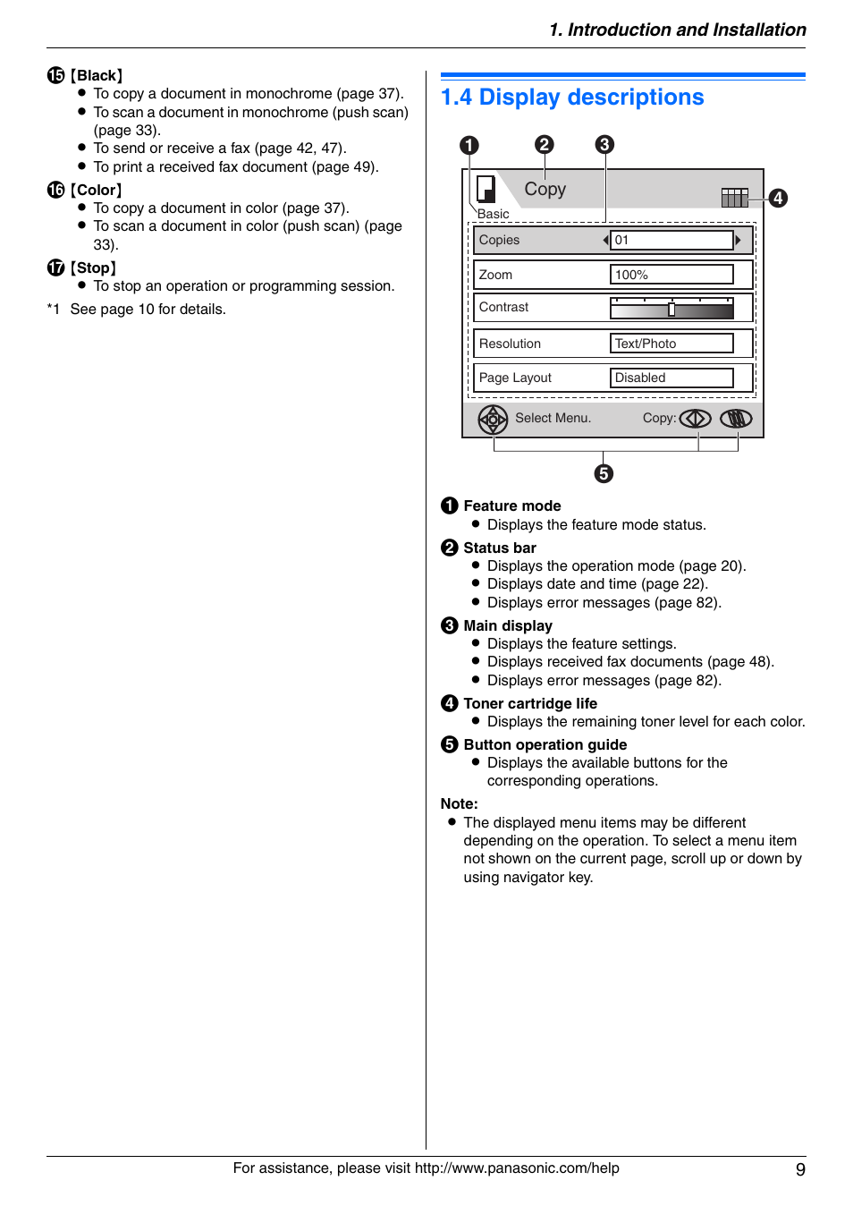 4 display descriptions, Display descriptions, 4 display descriptions | Ab c e | Panasonic KX-MC6040 User Manual | Page 9 / 124
