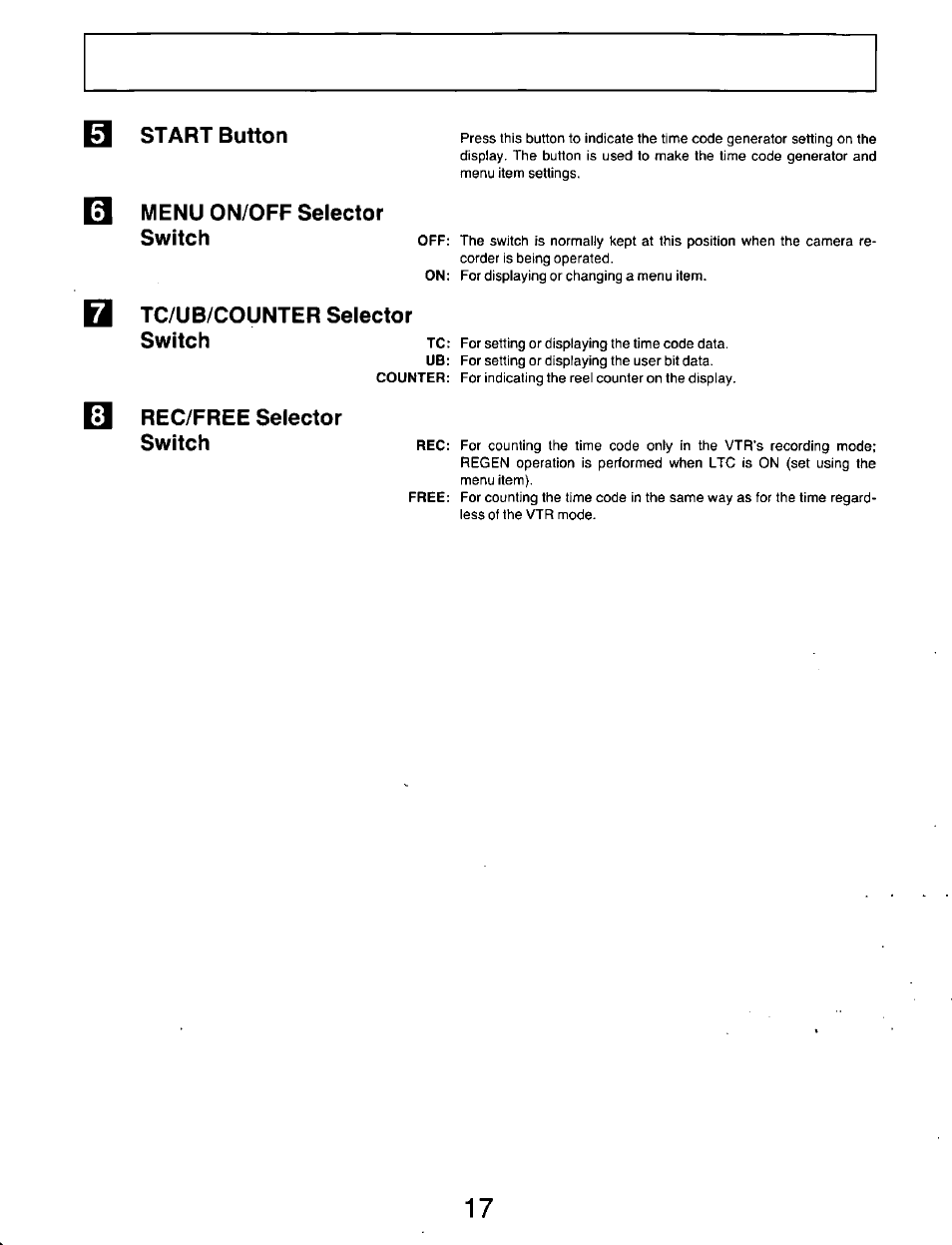 Rec/free selector switch | Panasonic AG-DP800HP User Manual | Page 17 / 80