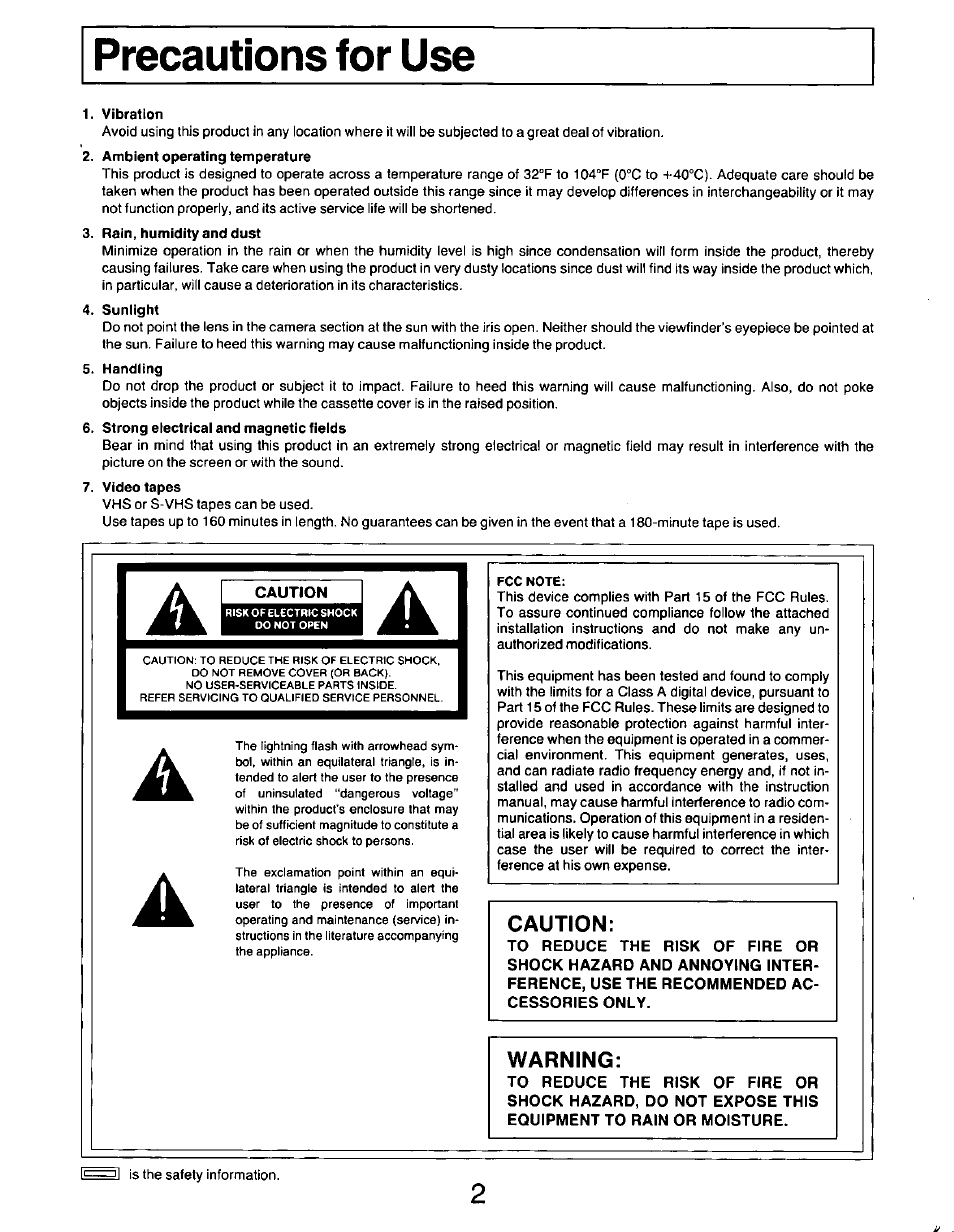 Caution, Warning | Panasonic AG-DP800HP User Manual | Page 2 / 80