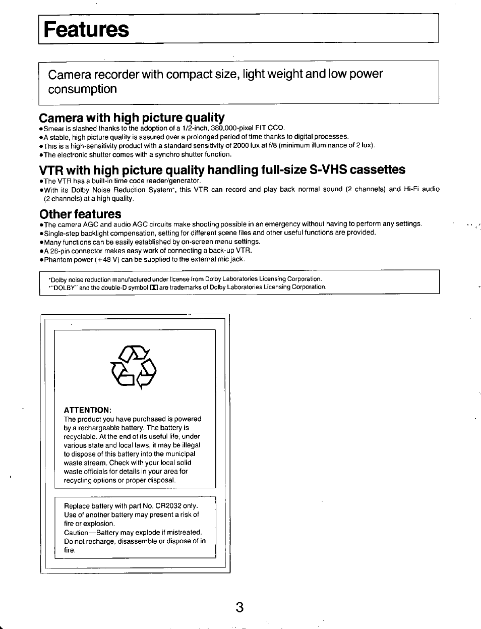 Camera with high picture quaiity, Other features | Panasonic AG-DP800HP User Manual | Page 3 / 80