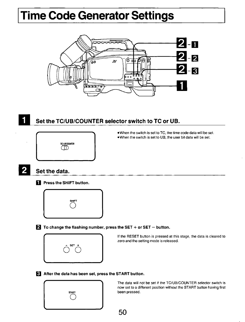 Set the tc/ub/counter selector switch to tc or ub, Set the data | Panasonic AG-DP800HP User Manual | Page 50 / 80